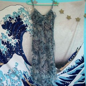blue ruffle paisley y2k dress